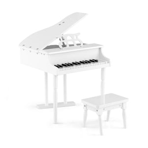 White Kids Piano 30-Key Keyboard Toy with Bench Piano Lid and Music Rack