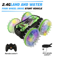 Load image into Gallery viewer, New LED Amphibious RC car Dual remote control waterproof stunt car double side flip drift drive 360 ° rotation rc cars Kids toy
