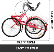 Load image into Gallery viewer, Tricycle Adult 26’’ 3 Wheel Bikes for Adults Three Wheel Bike for Adults Adult Trike Adult Folding Tricycle Foldable
