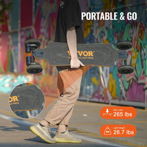 VEVOR Electric Skateboard with Remote 25 Mph Top Speed Skateboard 3 Speed Easy Carry Handle Design Suitable for Adults & Teens