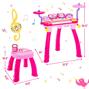 Babyjoy 24 Key DJ Piano Keyboard Drum Toy Music Instrument w/MP3 Microphone Cymbal Pink