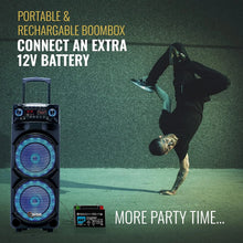 Load image into Gallery viewer, Portable PA System with Wireless Mic - Bluetooth Party Boombox Speaker &amp; Karaoke Machine with Lights, Dual 10” Subwoofer,
