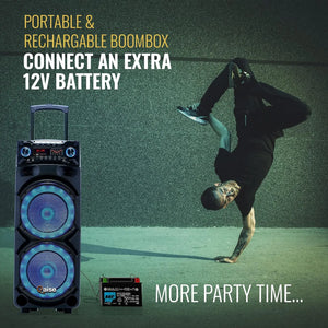 Portable PA System with Wireless Mic - Bluetooth Party Boombox Speaker & Karaoke Machine with Lights, Dual 10” Subwoofer,