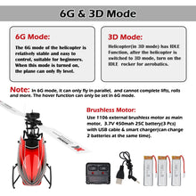Load image into Gallery viewer, WLtoys K110S RC Helicopters for Adults,3D/6G Mode, 6 Channel Mini Remote control Helicopter,Brushless Motor,  with 3 Batteries
