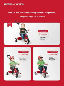 Radio Flyer Children 3-IN-1 Tricycle 2-5 Years Old Bicycle Roller Baby Bicycle Free Inflatable Trolley for Kids Birthday Gifts