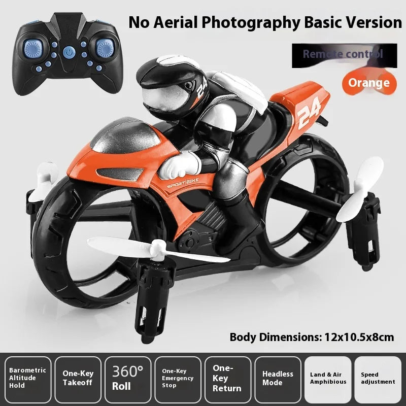 Amphibious Land Air RC Flying Motorcycle 2 Mode Stunt Drone 4 Axis Remote Control Bike Quadcopter Aircraft Toy for Kids Gift