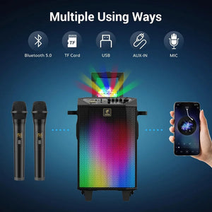 Wireless Karaoke Machine for Adults, TONOR PA System Portable Bluetooth Singing Speaker with Dual Wireless Microphones Mic