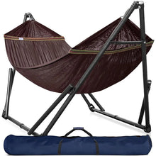 Load image into Gallery viewer, Double Hammock with Stand Included for 2 Persons/Foldable Hammock Stand 600 lbs Capacity Portable Case - Inhouse,Outdoor,Camping
