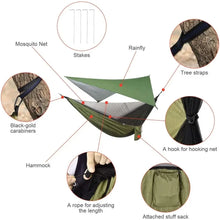 Load image into Gallery viewer, Camping Hammock with Rain fly Tarp and Mosquito Net Portable Single Double Hammock Tent with Tree Strap Backpacking Hammock
