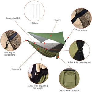 Camping Hammock with Rain fly Tarp and Mosquito Net Portable Single Double Hammock Tent with Tree Strap Backpacking Hammock