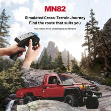 Load image into Gallery viewer, MN82 1:12 Retro RC Car with Lights 4 WD Remote Control Pickup Truck Model 2.4G Climbing Car Toy for Children Outdoor Play Gifts
