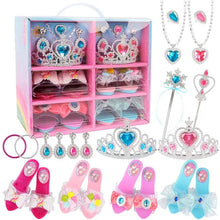 Load image into Gallery viewer, Girls Dress Up Shoes Toys Crown Necklace Ring Makeup Toy
