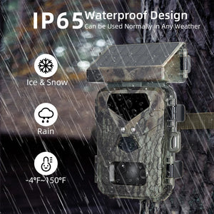 Solar Powered Night Vision Trail Camera 50MP 4K Hunting Cameras 0.3s Trigger Time Trail Camera for Wildlife Monitoring Hunting