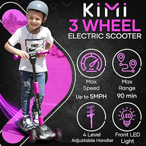 Kimi 3 Wheel Electric Scooter for Kids and Toddlers Ages 2-9, Premium Front Light and Wheel Lights, Boys and Girls