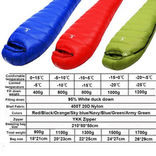 Load image into Gallery viewer, Outdoor Thermal Camping White Duck Down Sleeping Bag Ultralight Winter Autumn Adult Sleeping Bag Travel Hiking Camping Bag
