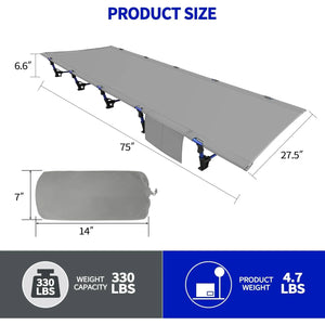 Portable Camping Cot Sleeping Cot Ultralight Backpacking Cot Bed for Outdoor Hiking Travel Beach Mountaineering (Grey)