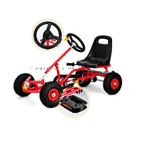 4 Wheel Pedal Powered Ride On Car, Outdoor Racer Pedal Go Kart with Adjustable Seat, Rubber Wheels, Brake