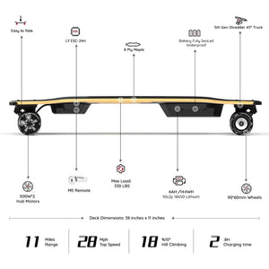 Easy Carry Handle Design Electric Skateboard Trucks V5 Electric Skateboard With Remote Smooth Braking Top Speed of 29 Mph Deck