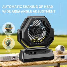 Load image into Gallery viewer, Rechargeable Camping Light With Fan, 6000mAh Outdoor Camping Tent Lantern, Portable Lighting With Shaking Fan for Picnic Travel
