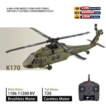 Load image into Gallery viewer, WLtoys K170 RC Helicopter with Gyro UH-60L 4CH Remote Control brushless Helicopters with LED Light Airplane Toys for Kids
