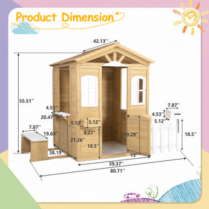 Outdoor Wooden Playhouse for Kids with Working Door, Windows, Mailbox