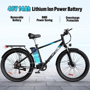 Electric Bike for Adults, 750W/48V/14Ah Ebike with Removable Battery, 20MPH/35-75Miles Electric Bicycle with 26"×3.0 Fat Tire,