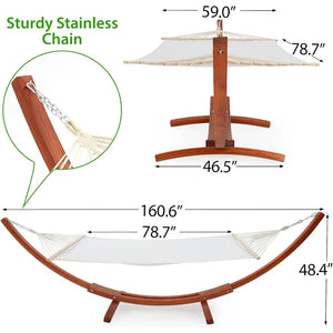 13.3 FT Wooden Double Hammock with Stand 2 Person Heavy Duty, Easy Assemble, Weatherproof Premium Quilted Camping Hammock