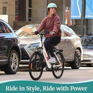 26" Electric Bike, 3 Riding Modes & Adjustable Seat, 7-Speed & Front Shock Absorber, Commuter Electric Bicycle for Adults