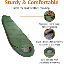 Load image into Gallery viewer, Sleeping Bag for Camping and Hiking 3-Season 20 Degree F Mummy, Olive Green Outdoor Camping Cotton Winter Warm Sleeping Bags
