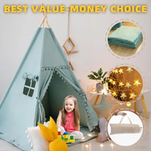 Load image into Gallery viewer, Teepee Tent for Kids with Mat, Star Lights, Cotton Canvas Playhouse
