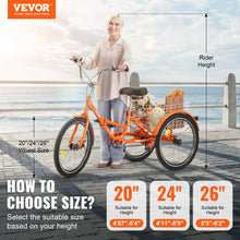 Load image into Gallery viewer, VEVOR 20/24/26in Folding Adult Tricycle Adult Folding Trikes Lightweight Aluminum Alloy 3 Wheel Cruiser Bike w/Large Rear Basket
