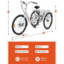 Load image into Gallery viewer, Tricycle, 7 Speed with Dual Chain, for Women Men Seniors,Three Wheel Bike with Basket,330lb. Adult Trike 24 26 inch 3 Wheel Bike
