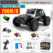 Load image into Gallery viewer, Wltoys Q117 1/16 RC Car 4WD Remote Control Car LED Headlights Brushless 70KM/H 2.4G High Speed Off-Road Drift Toys for Children
