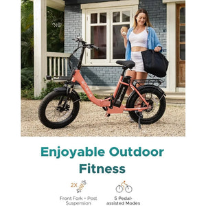 Electric Bike for Adults, L20 2.0 20''×3.0" Fat Tire Electric Bicycle 52V 13Ah Removable Battery Max Range 80Miles & 25MPH