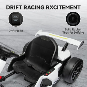 24V Electric Go Kart for Kids, 7.5 MPH Drift Kart with 300W Motor, Drift/Sport Mode, Length Adjustment (White)