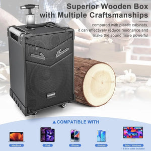 3-way Portable PA System with Wireless Microphone, 10-inch Subwoofer Bluetooth Karaoke Machine, Rechargeable Speaker Support