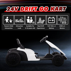 24V Electric Drifting Go Kart,7Ah Battery Powered Electric Car Ride on, Electric Ride On/Safety Belt,Music,Horn,85W*2 Motor