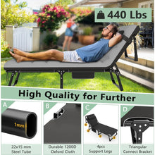 Load image into Gallery viewer, 3 in 1 Folding Camping Cot Bed, 5 Positions Adjustable Patio Chaise Lounge Chair, Portable Sleeping Cots，Black Cot + Pad
