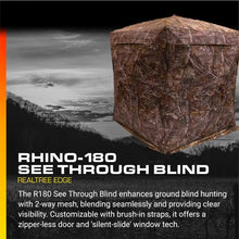 Load image into Gallery viewer, 3 Person See Through Hunting Ground Blind,Adjustable Openings, Includes Tie Down Stakes,Realtree Edge
