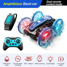 Load image into Gallery viewer, New LED Amphibious RC car Dual remote control waterproof stunt car double side flip drift drive 360 ° rotation rc cars Kids toy
