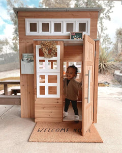 Modern Outdoor Wooden Playhouse with Picnic Table