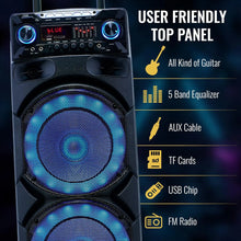 Load image into Gallery viewer, Portable PA System with Wireless Mic - Bluetooth Party Boombox Speaker &amp; Karaoke Machine with Lights, Dual 10” Subwoofer,
