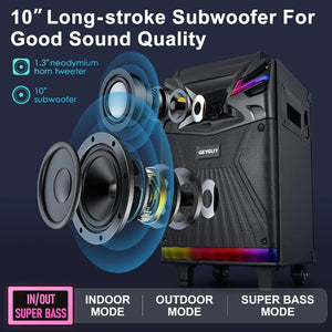 10-inch DSP Bluetooth Karaoke Machine 600W PA System Support Live Streaming with Sound Effects/DJ Lights/FM Radio