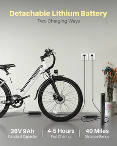 26" Electric Bike for Adults, UL 2849 Certified, Step Through Electric Bicycle with 350W Motor, 36V 9Ah Removable Battery