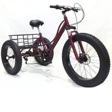 Load image into Gallery viewer, New 24 Inch 7-speed Snowy Fat Tire Tricycle With Front And Rear Dual Disc Brakes, Adult Elderly Vegetable Basket Bike
