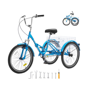 VEVOR 20/24/26-Inch Folding Adult Tricycle Carbon Steel 3 Wheel Cruiser Shopping Picnic Foldable For Women Men  Seniors