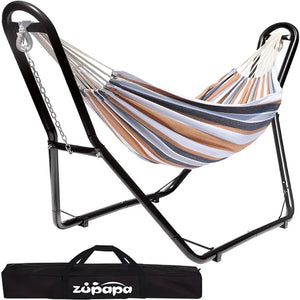 Hammock Stand and Hammock, 2 Person Steel Hammock Frame and Hammock, 550LBS Capacity, Backyard Camping Use