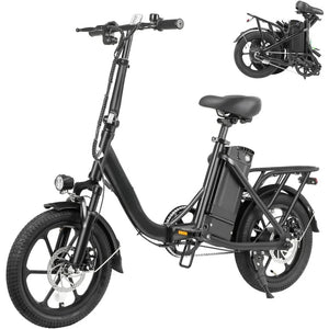 16" Folding Electric Bike, 25 Miles (Pedal-Assist), Front Suspension & Adjustable Seat, Commuter Electric Bicycle for Adults