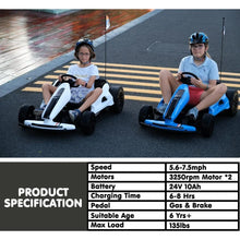 Load image into Gallery viewer, Electric Go Kart 24V Battery Powered Pedal Go Karts for 6+ Kids Adults Ride on Car Electric Vehicle Car Racing Drift Car
