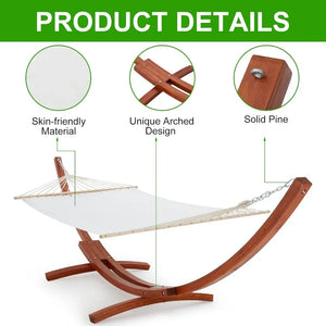 13.3 FT Wooden Double Hammock with Stand 2 Person Heavy Duty, Easy Assemble, Weatherproof Premium Quilted Camping Hammock